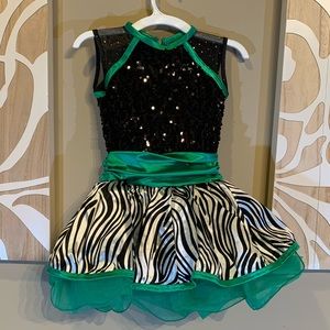 Weissman child dance costume green and zebra satin tutu